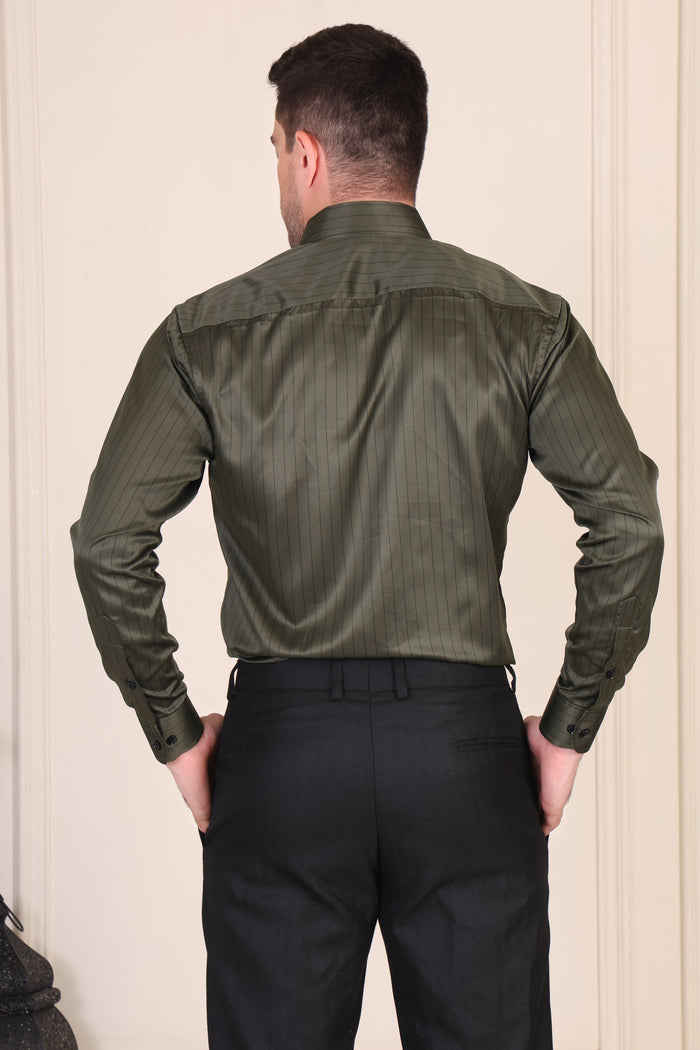 Olive Satin Stripe One Piece Collar Shirt by Italian Vega®