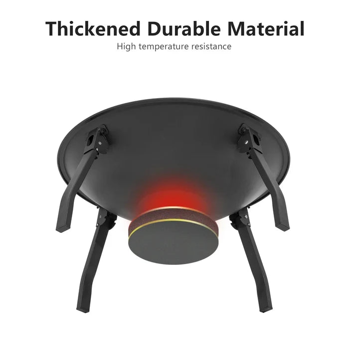 Outdoor Charcoal Fire Pit Portable Iron Fire Bowl with Folding Legs Black