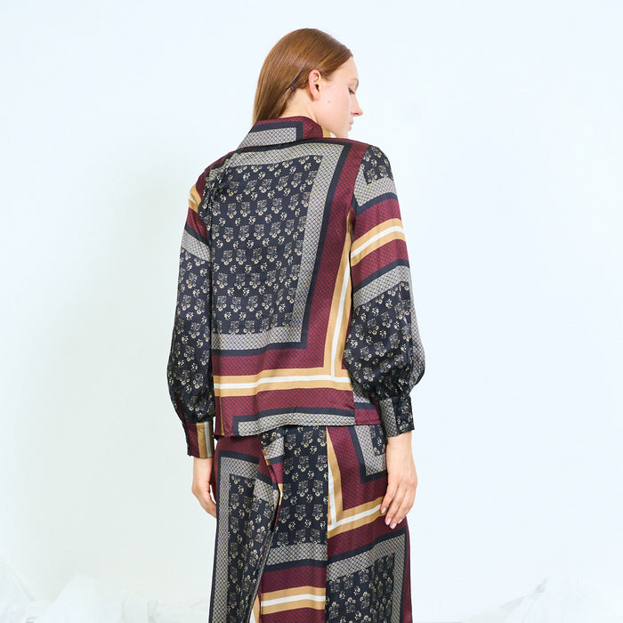 Patchwork-print shirt with balloon sleeves wholesale