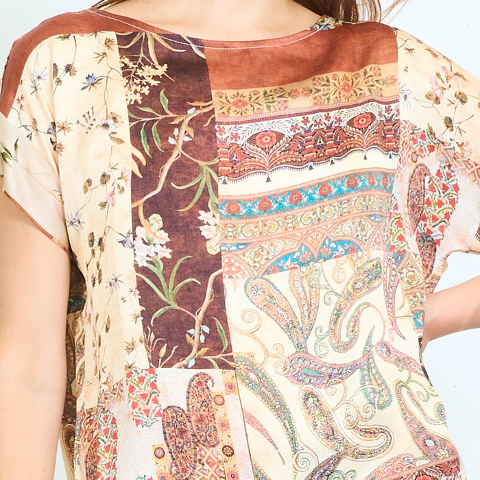 Patchwork-print top with short sleeves wholesale