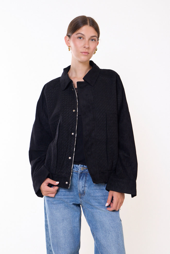 Quilted panel jacket with shirt collar wholesale
