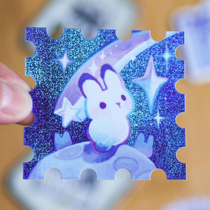 Rabbit in Outerspace Holographic Stamp Sticker