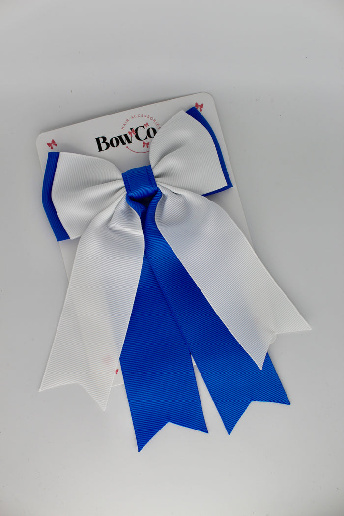 Royal Blue and White - Classic Tail Bow - Clip