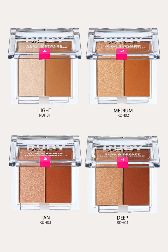 RUBY KISSES GLOW & BRONZE HIGHLIGHTER BRONZER 2IN1 PRESSED POWDER COMPACT - BSW BEAUTY CANADA