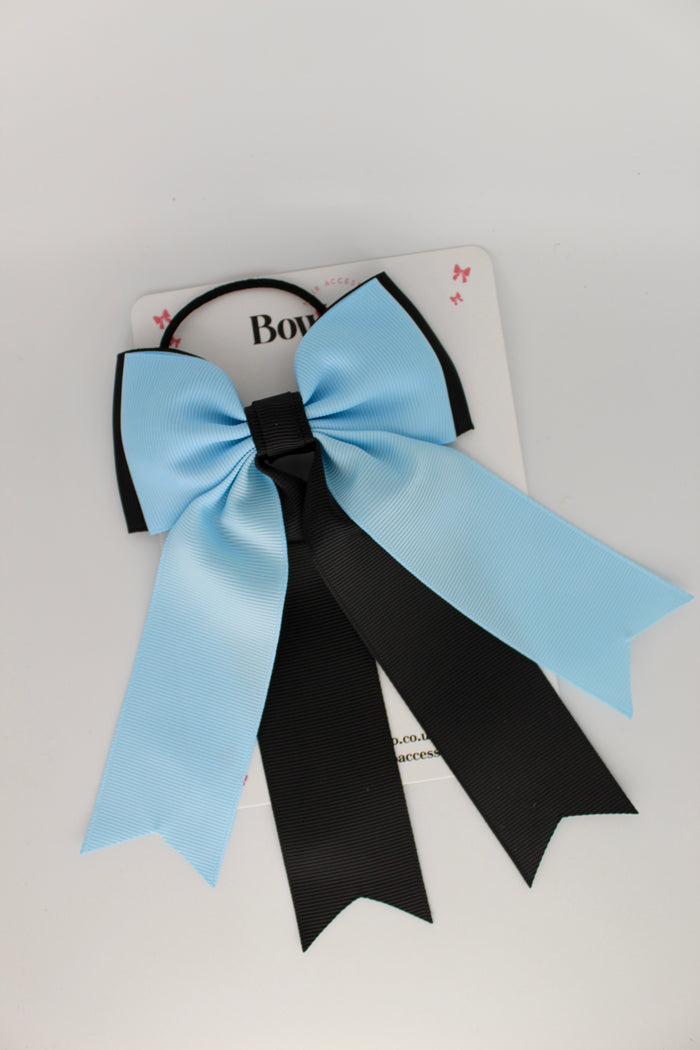 School Bow Black and Blue Topaz - Classic Tail Bow - Elastic