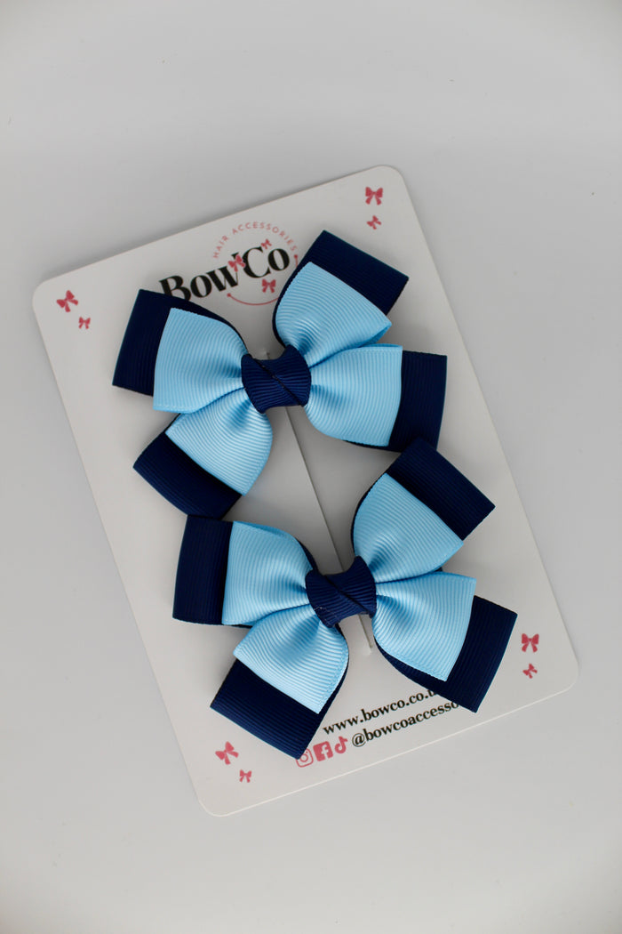 School Bow Black and Blue Topaz - Layer Bow Set - Clip