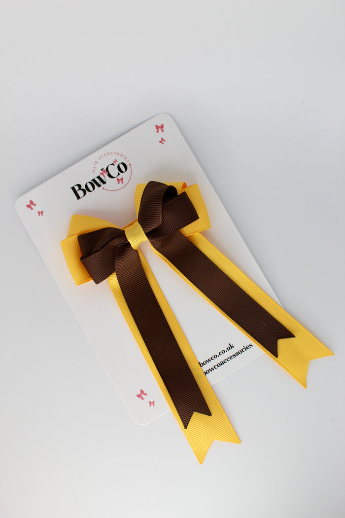 School Bow Brown and Yellow Gold - Double Bow Tail