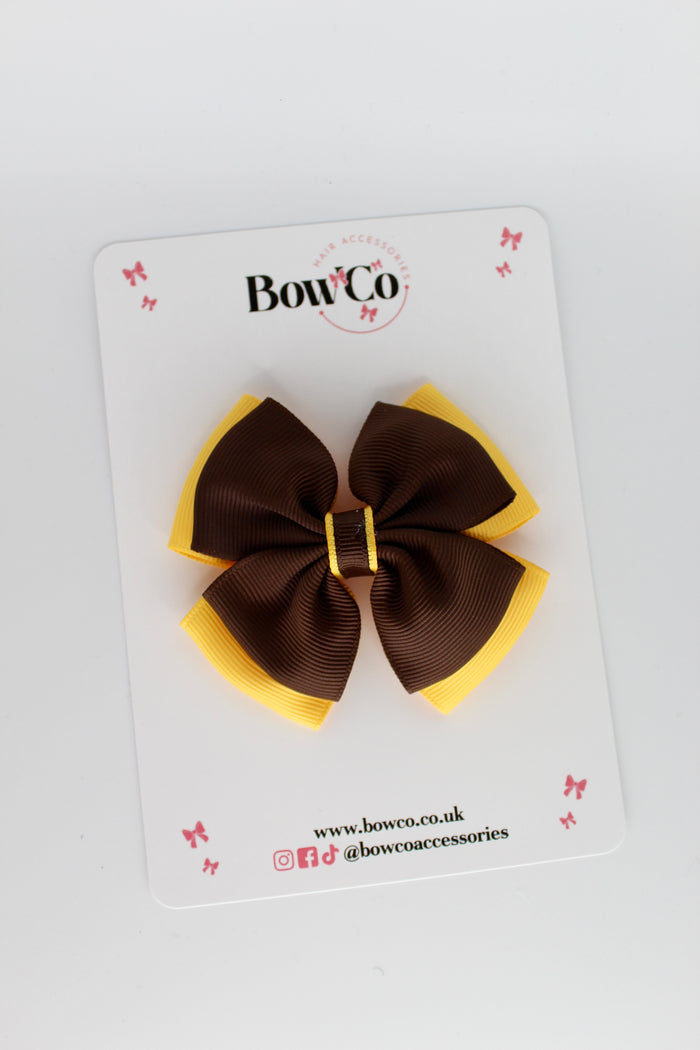 School Bow Brown and Yellow Gold - Layer Edge Bow - Clip