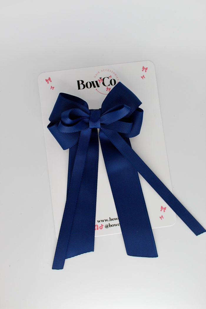 School Bow Navy Blue - Loop Bow Tail Clip
