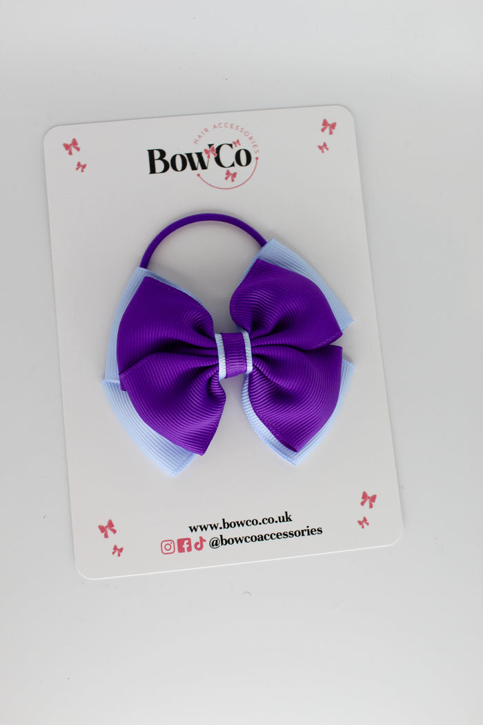 School Bow Purple and Bluebell - Layer Edge Bow - Elastic