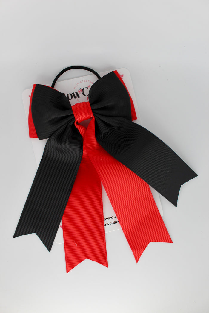 School Bow Red and Black - Classic Tail Bow - Elastic