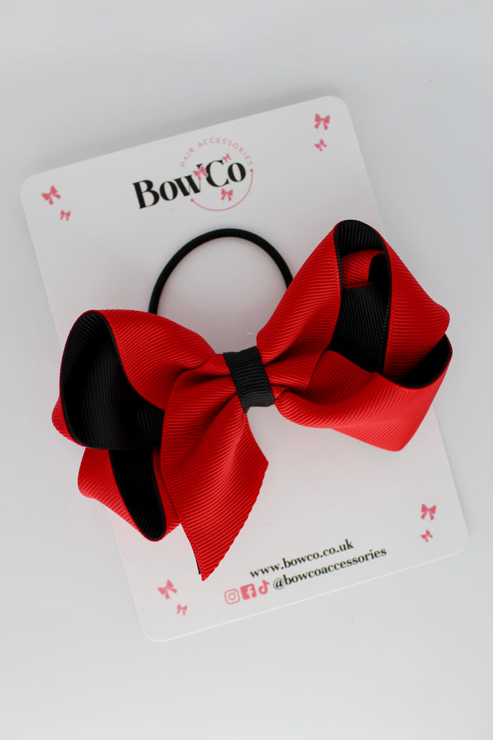 School Bow Red and Black - Loop Bow - Elastic
