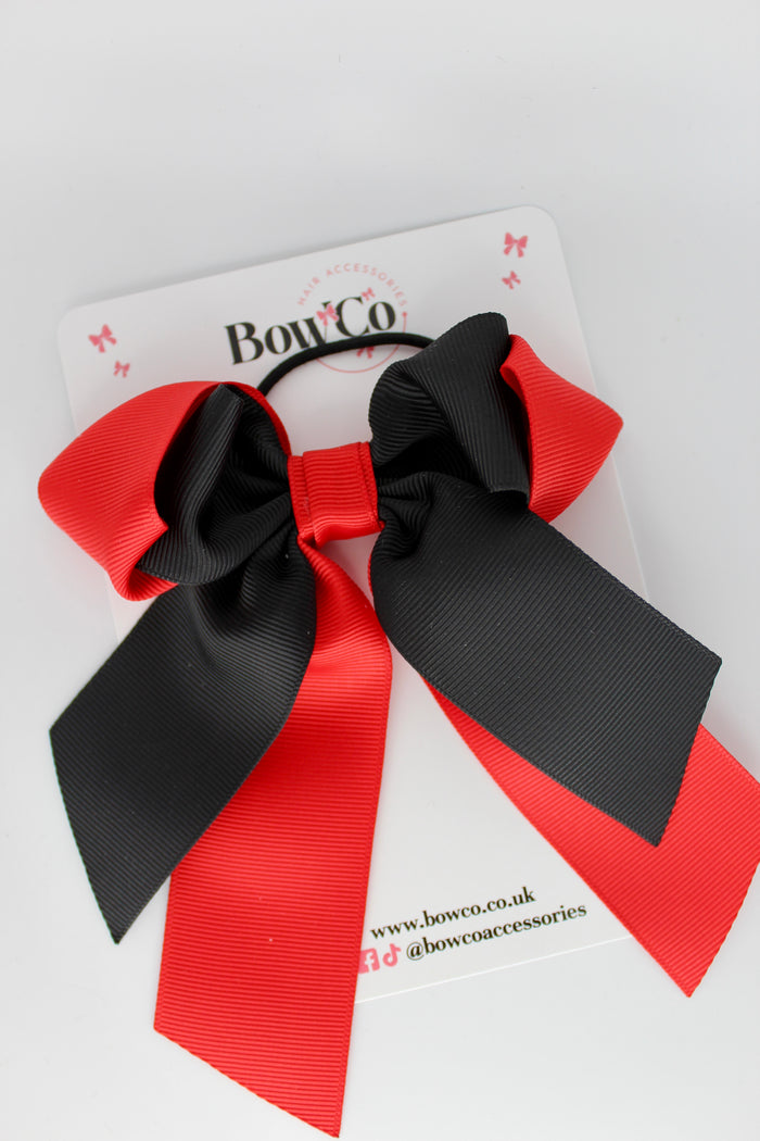 School Bow Red and Black Gold - Loop Tail Bow - Elastic
