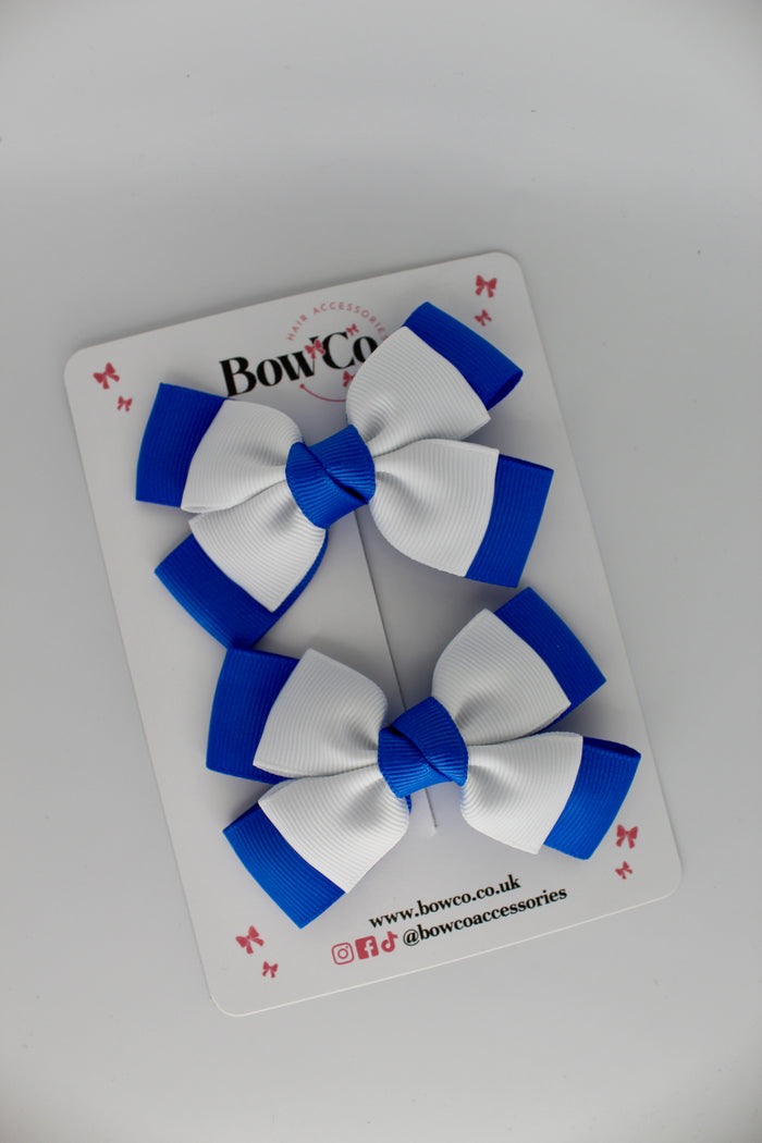 School Bow Royal Blue and White - Layer Bow Set - Clip