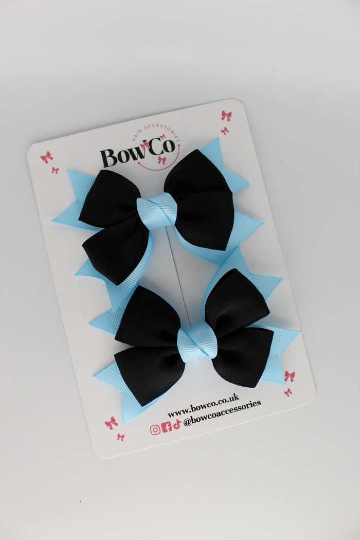 School Bows Black and Blue Topaz - Knot Bow Set - Clip