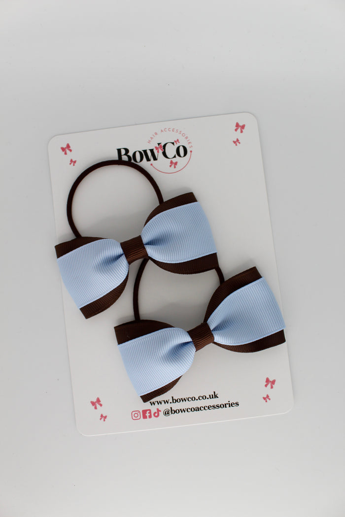 School Bows Bluebell and Brown - Tuxedo Bow Set - Elastic