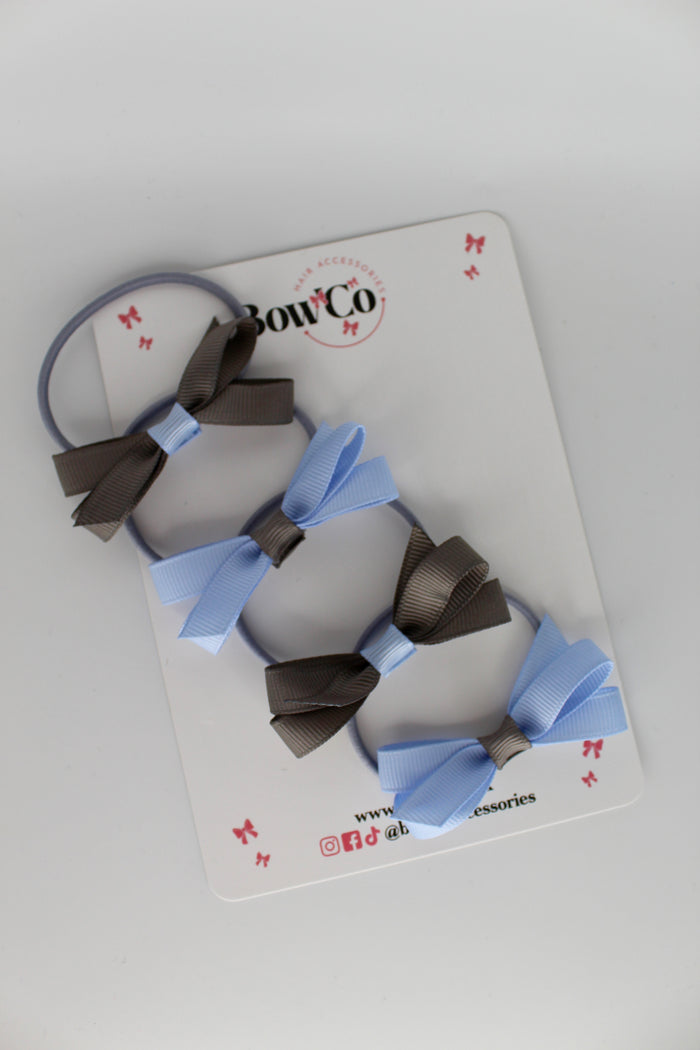 School Bows Bluebell and Metal Grey - Ballerina Bows - Set of 4 - Elastic