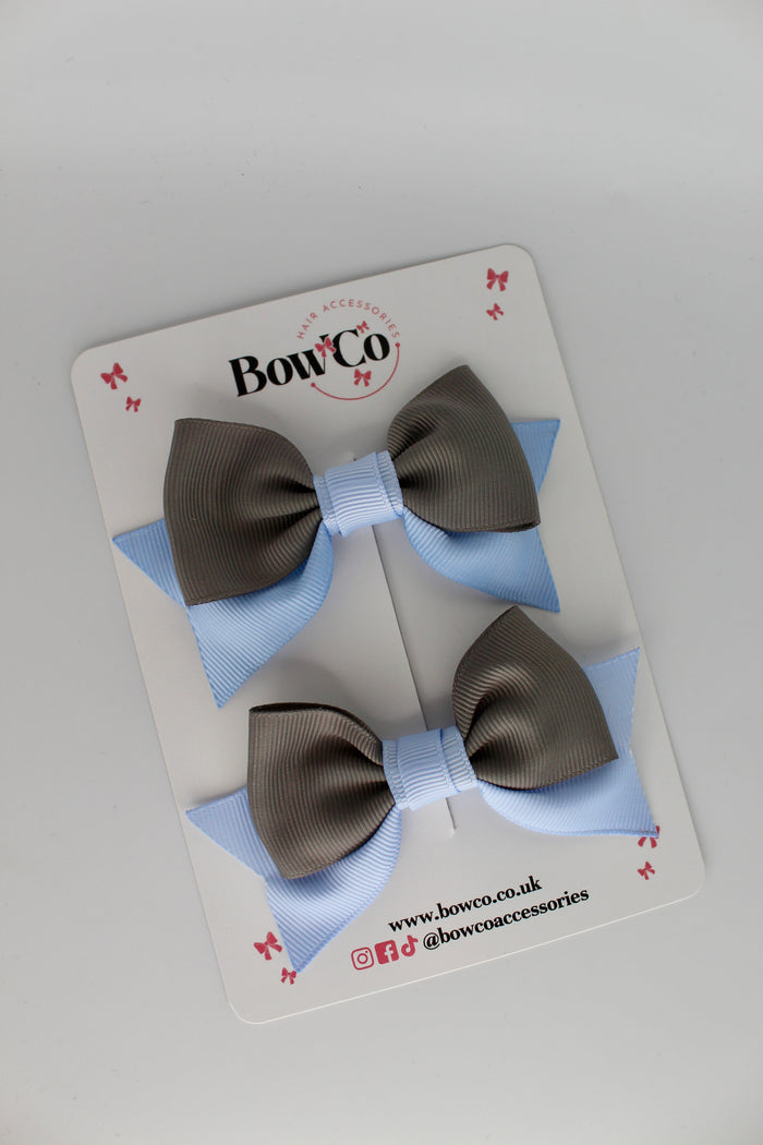 School Bows Bluebell and Metal Grey - Bow Tail Set - Clip