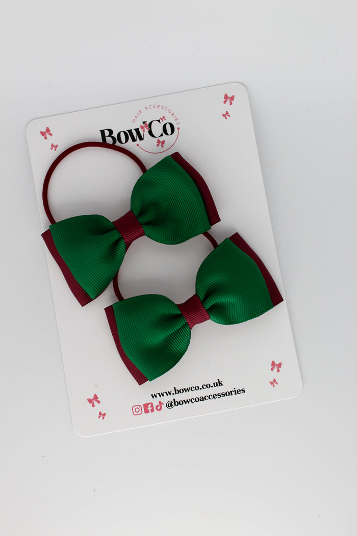 School Bows Forest Green and Burgundy - Double Lapel Set - Elastic