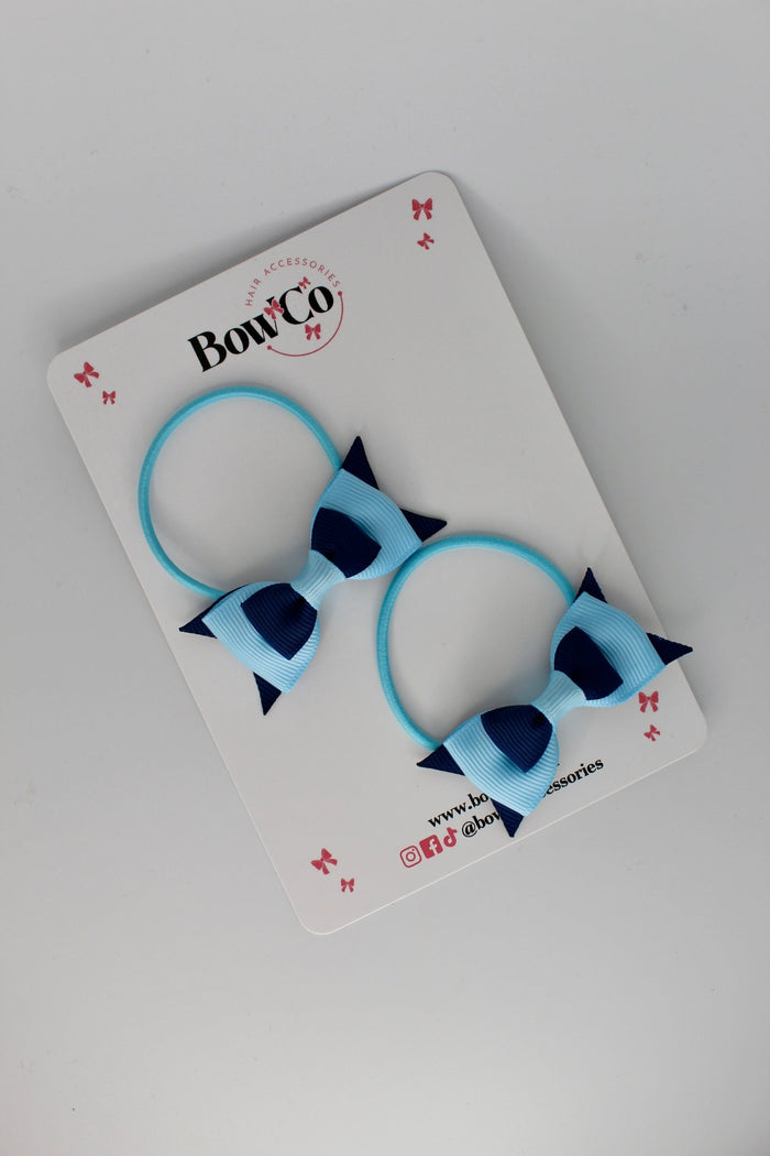 School Bows Navy and Blue Topaz - Butterfly Bow Set - Elastic
