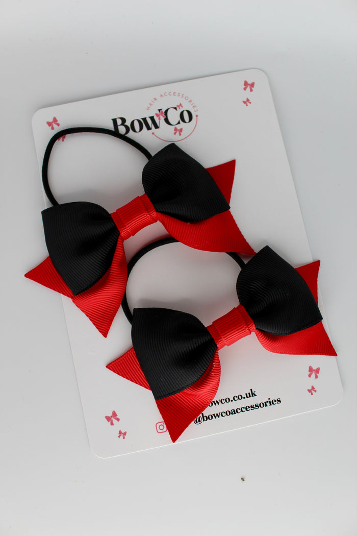 School Bows Red and Black - Bow Tail Set - Elastic