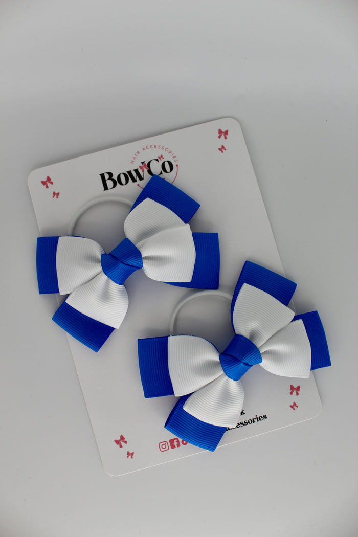 School Bows Royal Blue and White - Layer Bow Set - Elastic