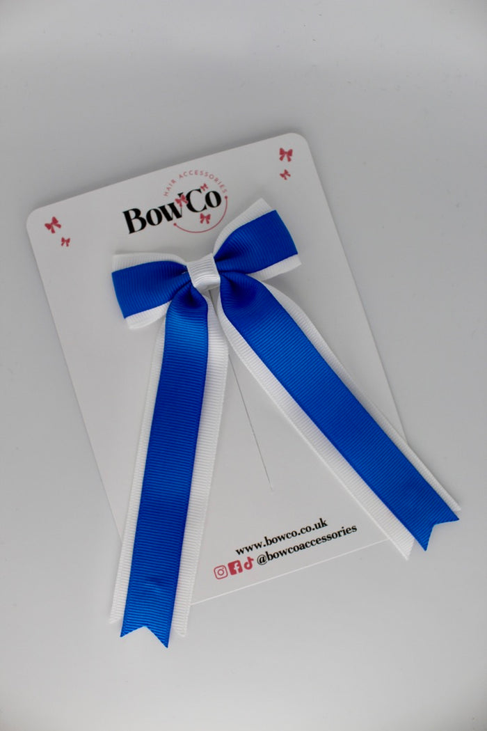 School Royal Blue and White Tuxedo Tails Bow – Clip