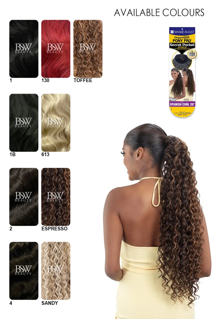 SHAKE N GO ORGANIQUE SECRET POCKET PONYPRO SPANISH CURL 26" - BSW BEAUTY CANADA