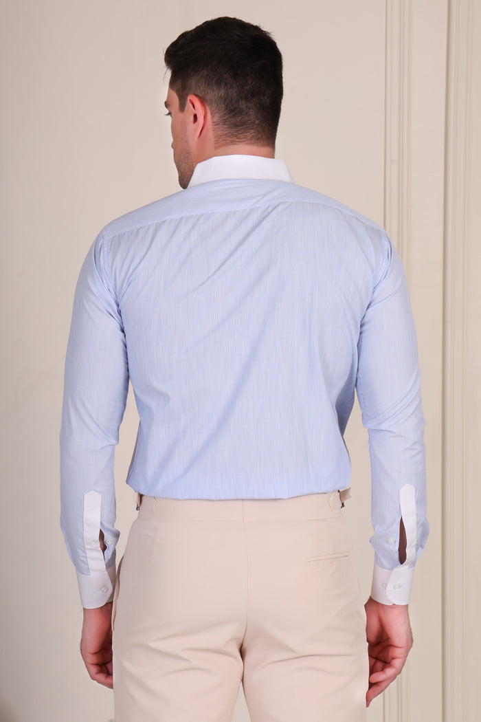 Sky Contrast Micro Pinstripe Classic Collar Shirt by Italian Vega®