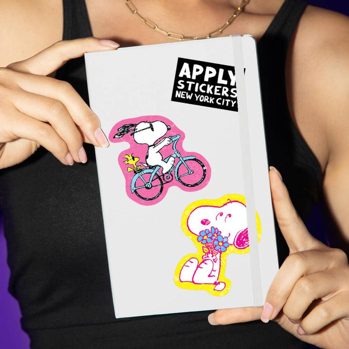 Snoopy Sticker Pink Bicycle Cruising