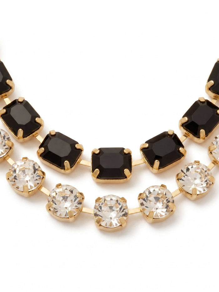 Sorrelli Marci Tennis Necklace in black with emerald-cut and round-cut crystal rows