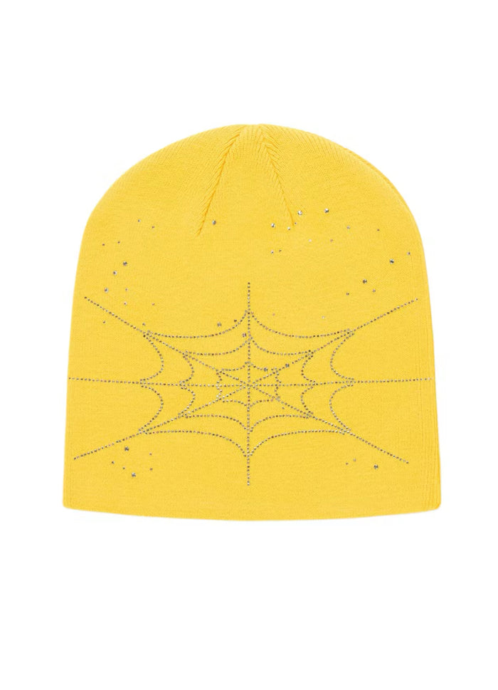 SP5DER RHINESTONE YELLOW SKULLY BEANIE (BRAND NEW)