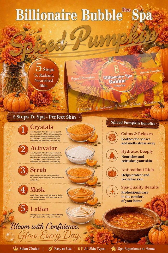 SPICED PUMPKIN - New 5 Steps Bubble Pedicure Deluxe in a Box - Billionaire Spa