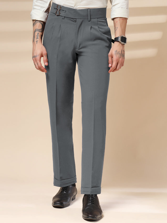 Stone Grey Double Buckle Formal Gurkha Pants by ITALIAN VEGA®