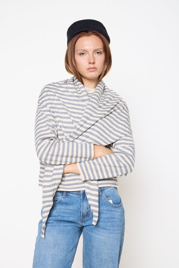 Striped knit top with attached scarf detail wholesale