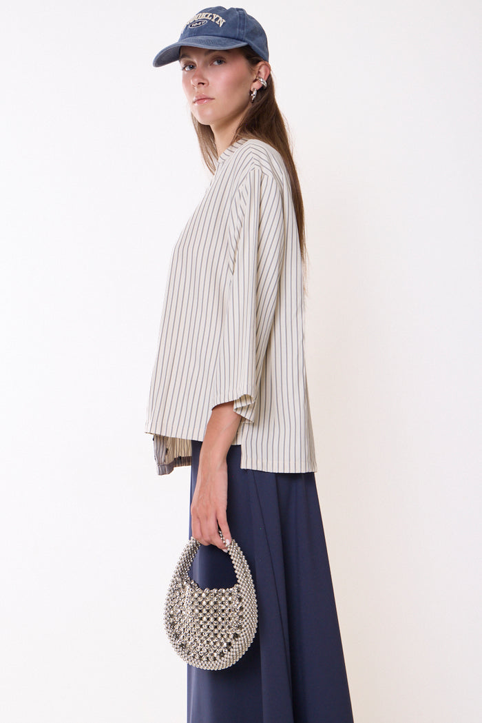 Striped shirt with lace appliqué details wholesale