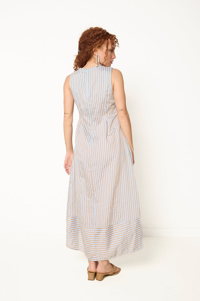 Striped sleeveless midi dress wholesale