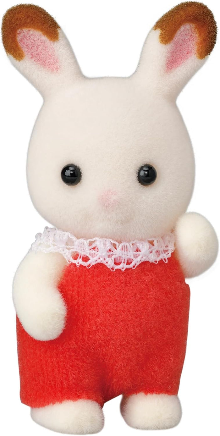 Sylvanian Families Chocolate Rabbit Baby, close-up of figure detail and included accessory