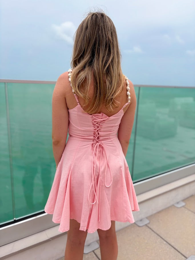 The Cam Beaded Strap Mini Dress-Pink