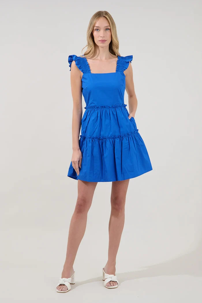 The Sandra Ruffle Dress-Cobalt