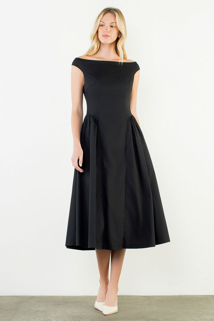 (THML) The Shelby Off Shoulder Midi Dress-Black