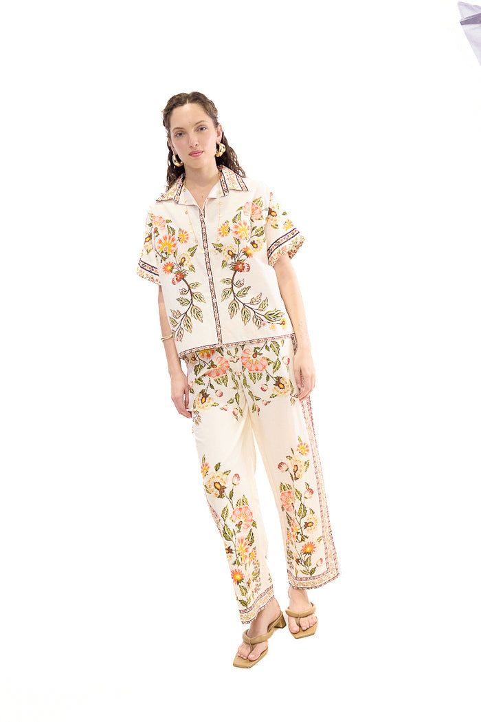 Vintage floral border print straight leg trousers wholesale