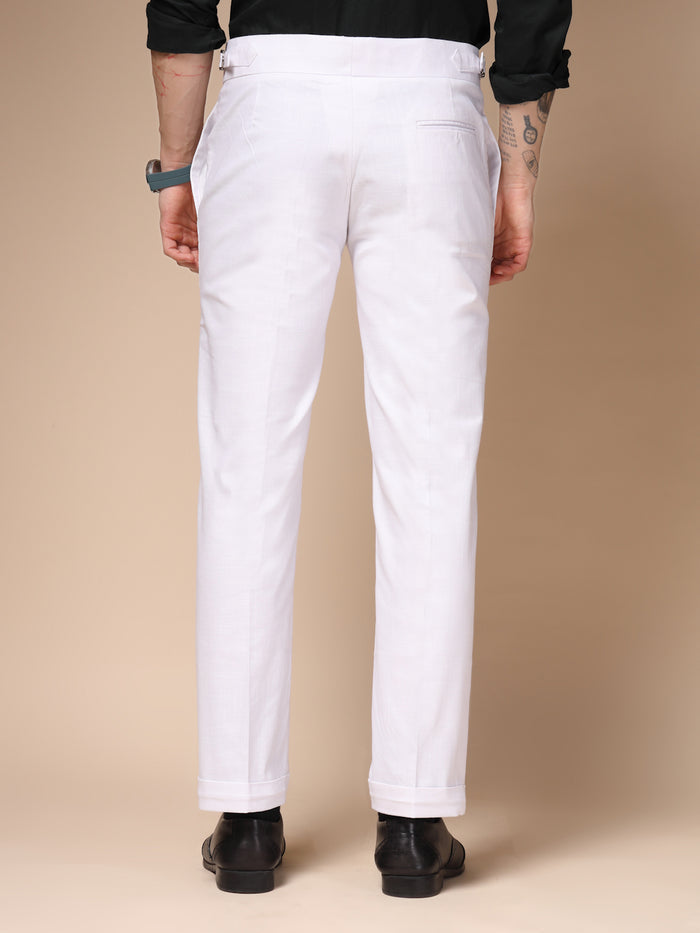 White Linen Elegant Gurkha Pants | Boot Cut Fit by ITALIAN VEGA®