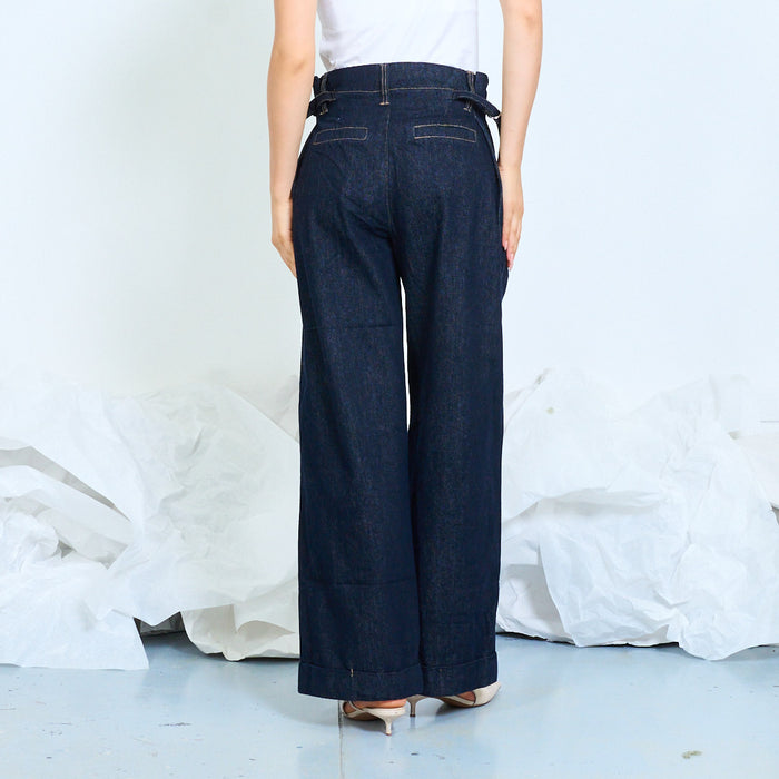 Wide-leg cuffed jeans with front pleats wholesale