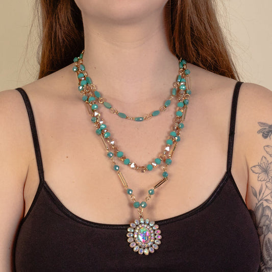 1209 - Beaded Layered Necklace - Turquoise