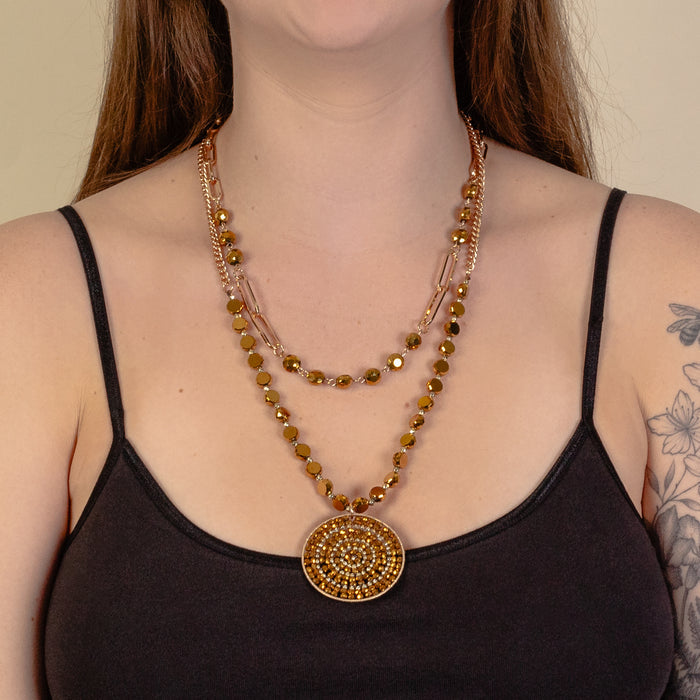 1227 - Beaded Layered Necklace - Gold