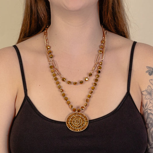 1227 - Beaded Layered Necklace - Gold