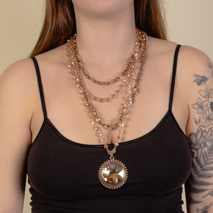 1228 - Beaded Layered Necklace - Gold