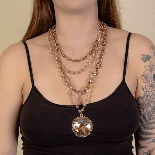 1228 - Beaded Layered Necklace - Gold