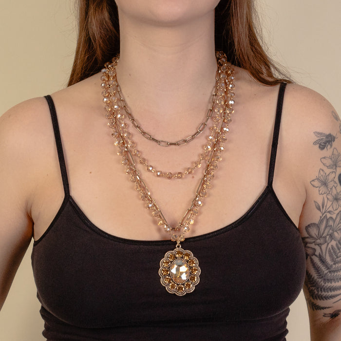 1229 - Beaded Layered Necklace - Gold